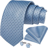 Mens Tie Set Silk Solid Paisley Necktie and Pocket Square Cufflinks Classic Formal Ties for Men Wedding Party